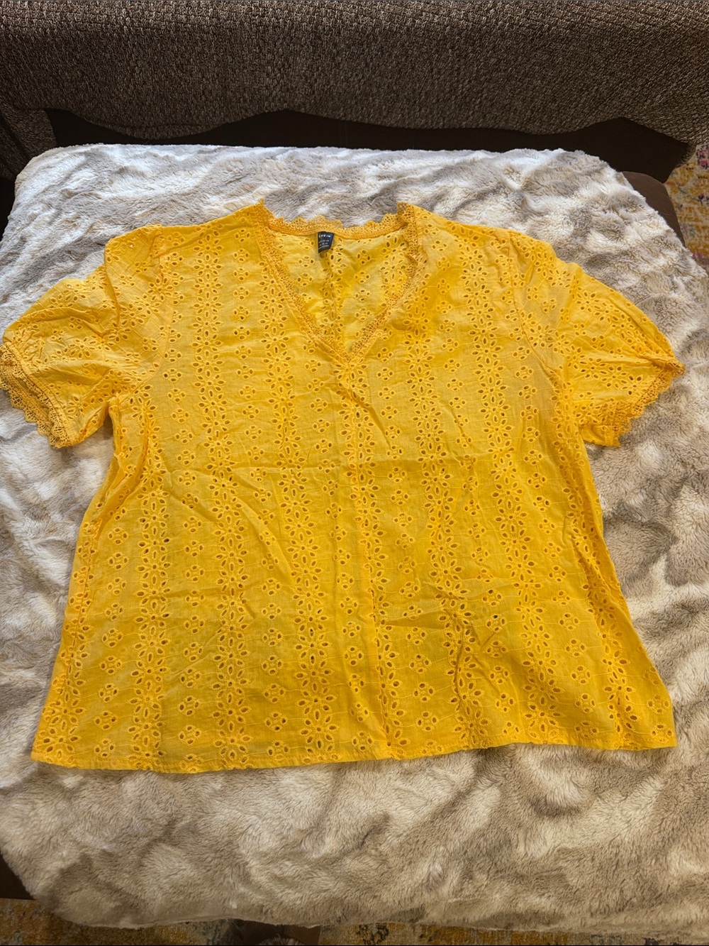 SHEIN Yellow Eyelet Lace Top